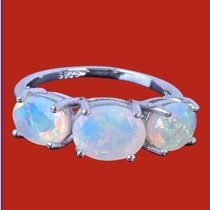 925 Sterling Silver Ring Sz 9 with Natural White Opals Gems
